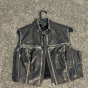 Black Leather Sleeveless Vest